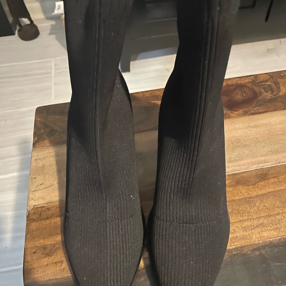 BRAND NEW Steve Madden Black Heeled Boots Sock-Style